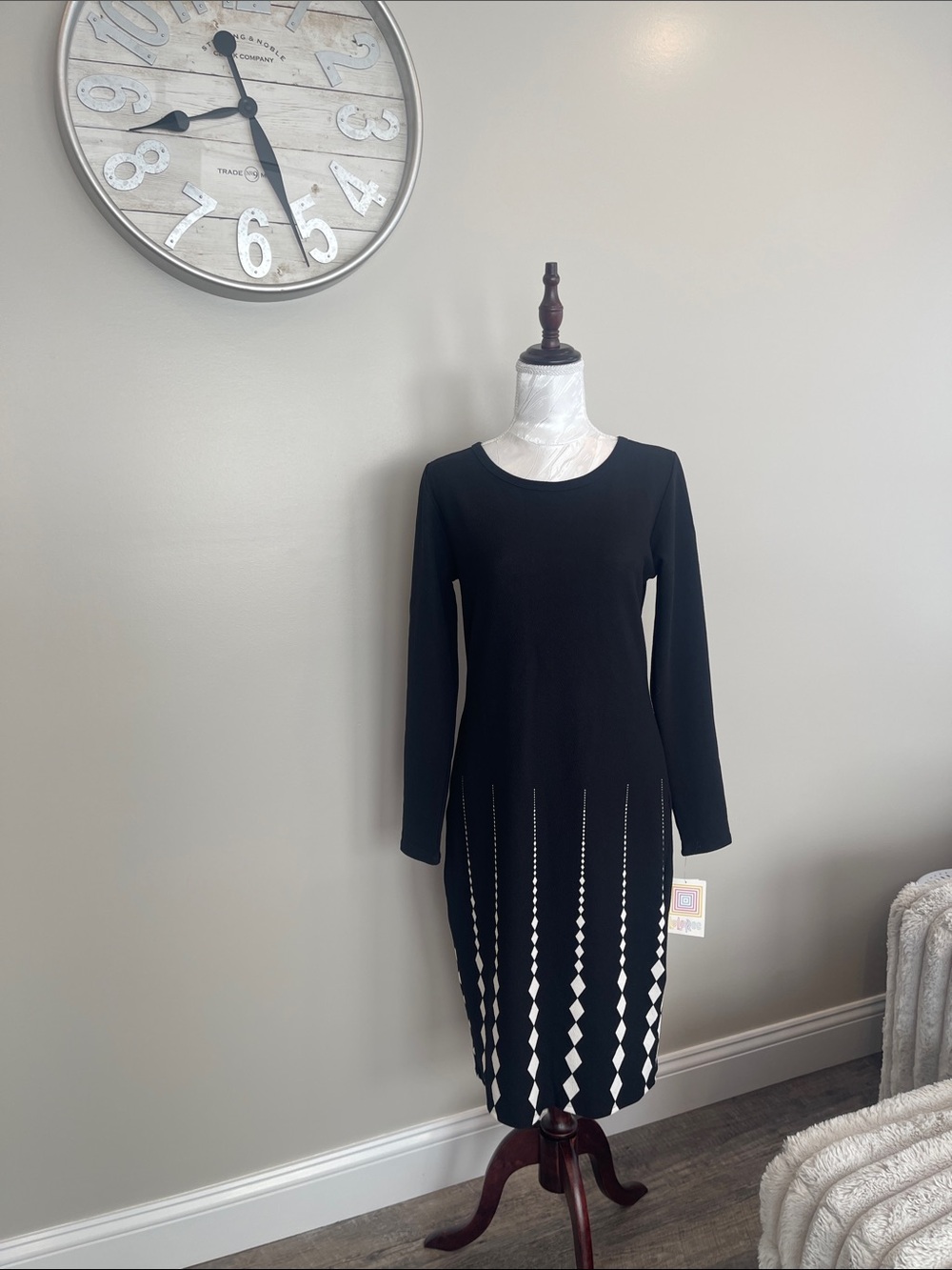 LuLaRoe Black Long Sleeve Knit Dress with Diamond Panel Detail